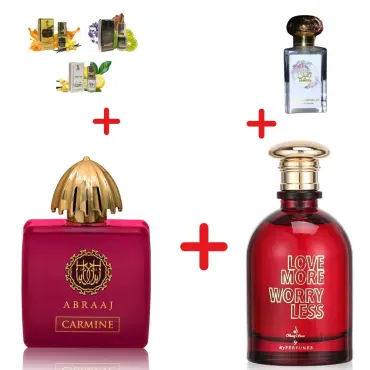 Fragrance World Abraaj Carmine + Parfumurile mele Love More Worry Less + Otoori Jameela + 3 uleiuri de parfum mini
